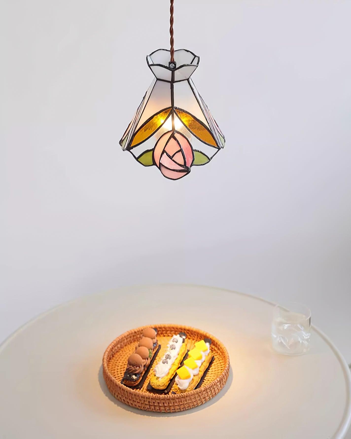 Franse Retro Rozen Glas-in-lood Hanglamp HL908