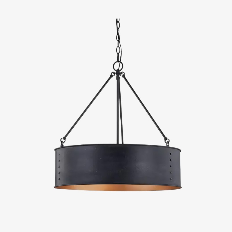 Dravik Moderne Industriële Trommelvormige Hanglamp — Zwarte Metalen Hanglamp voor Woon- of Eetkamer HL2432