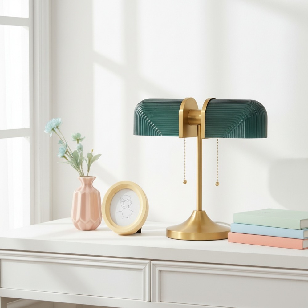 Aurebron Tafellamp met geribbeld glas - Moderne decoratieve tafellamp met metalen voet voor de woonkamer HL2486