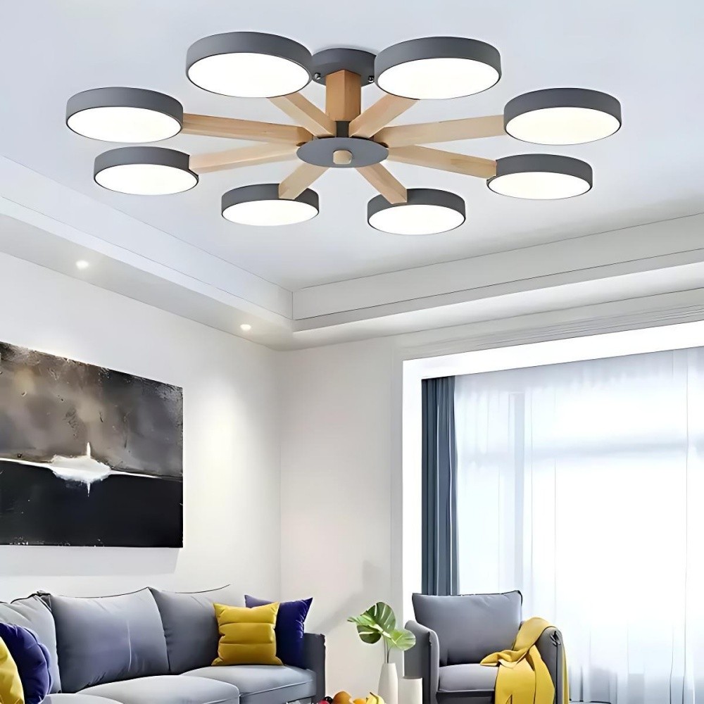 Nordic Wood Plafondlamp - Schijfvormige Lamp voor Woonkamer HL1351