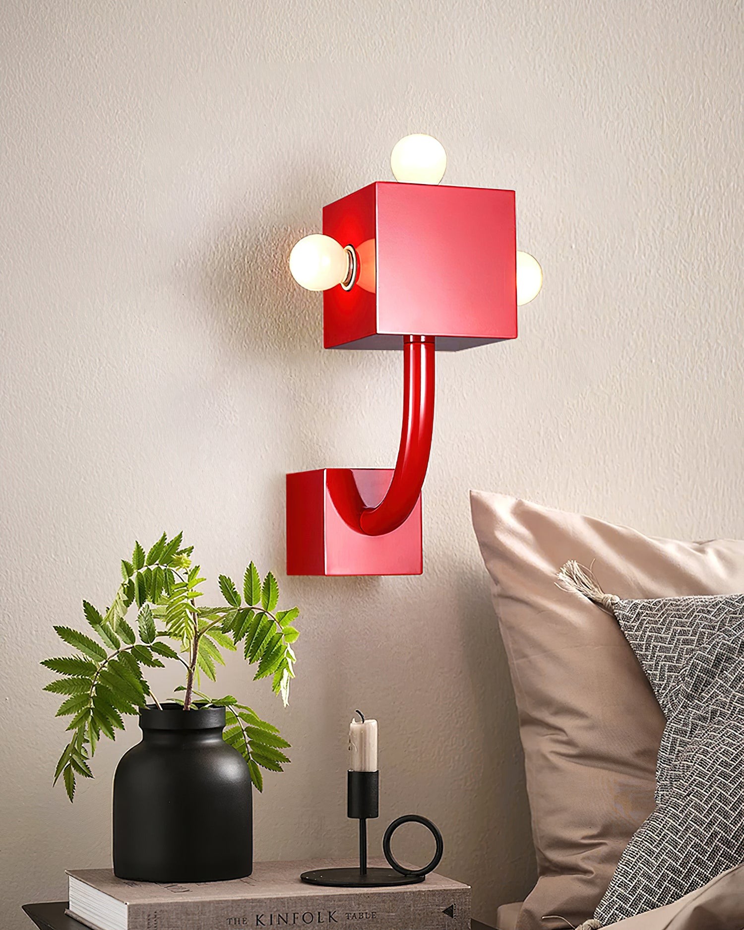 Rode kubus metalen wandlamp HL792