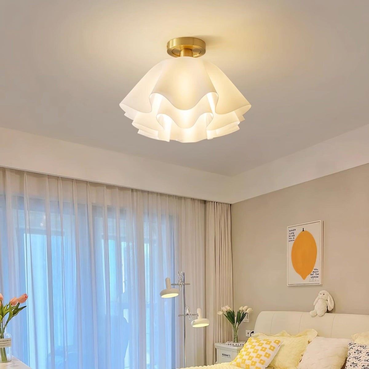 Lustra geplooide retro messing acryl plafondlamp HL3512