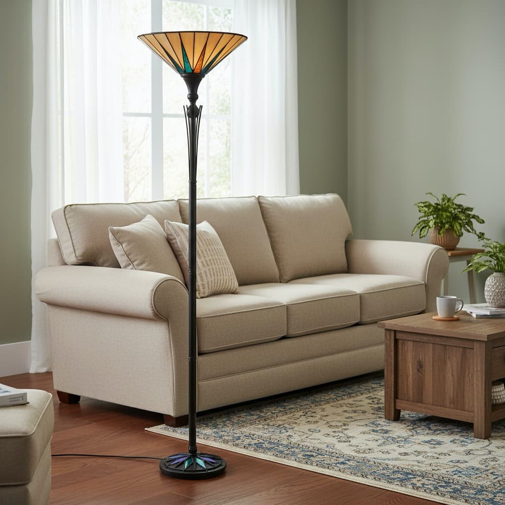 TF Dark Star Staande Lamp met Sterpatroon van Gebrandschilderd Glas - Uplighter in Tiffany-stijl voor Woonkamers HL2225