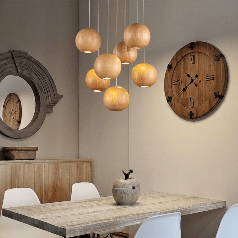 Houten bolvormige cluster hanglamp HL930