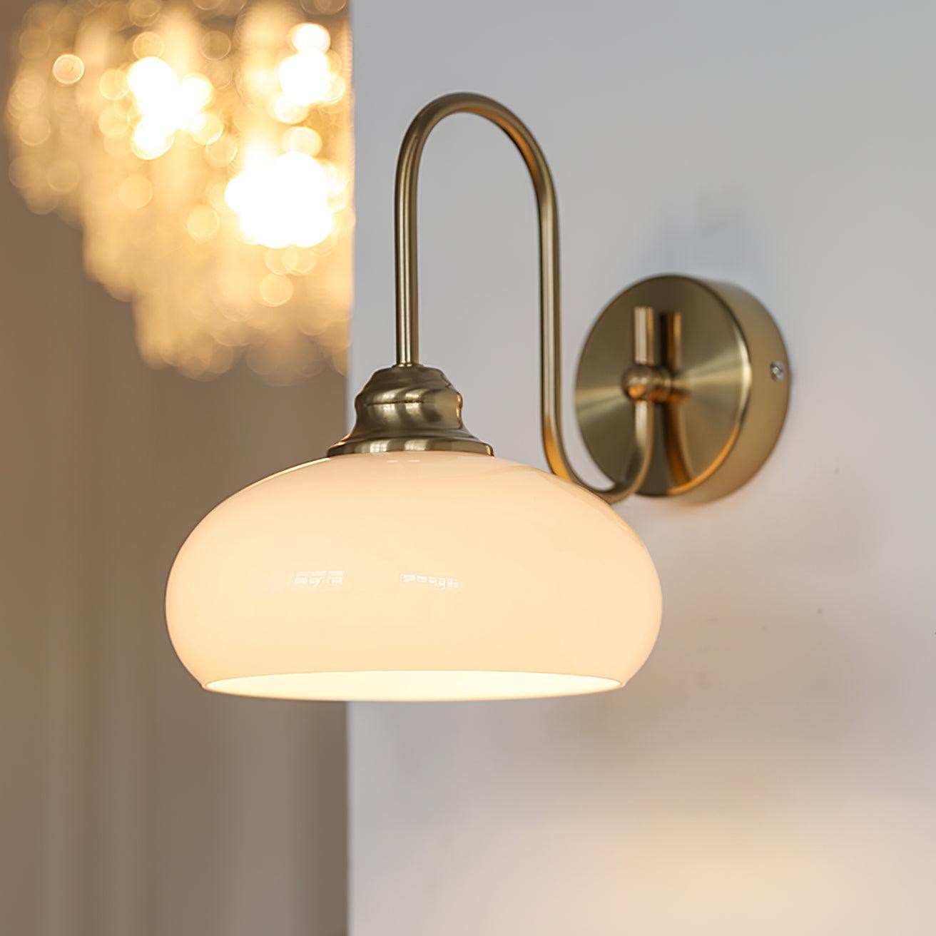 Bauhaus Wind Cream Glazen Kap Metalen Gebogen Paal Wandlamp HL958