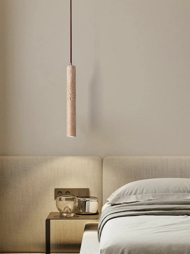 Japanse Wabi Sabi gele travertijn cilinder hanglamp met 1 lichtpunt HL970
