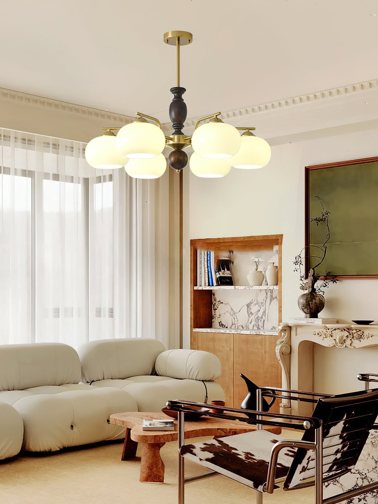 Middeleeuwse stijl Walnoot Beige Bol Kroonluchter HL835