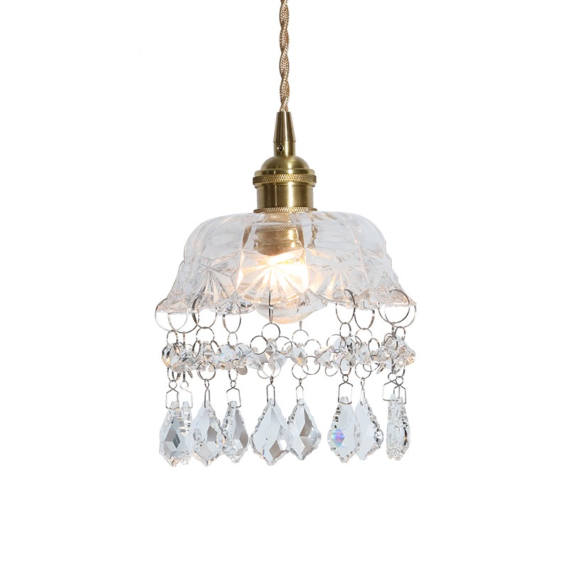 Vintage helder geribbeld glas paraplu hanglamp HL49