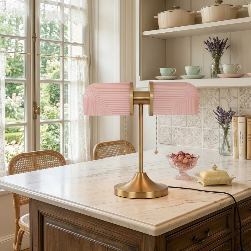 Aurebron Tafellamp met geribbeld glas - Moderne decoratieve tafellamp met metalen voet voor de woonkamer HL2486
