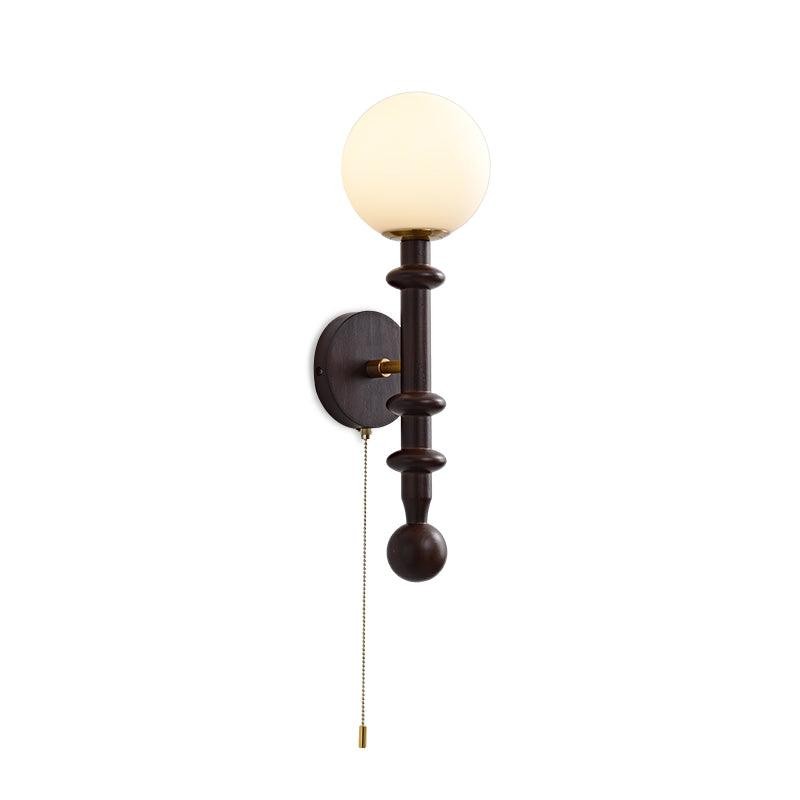 Franse eenvoudige vintage nachtkastje houten glazen wandlamp HL768