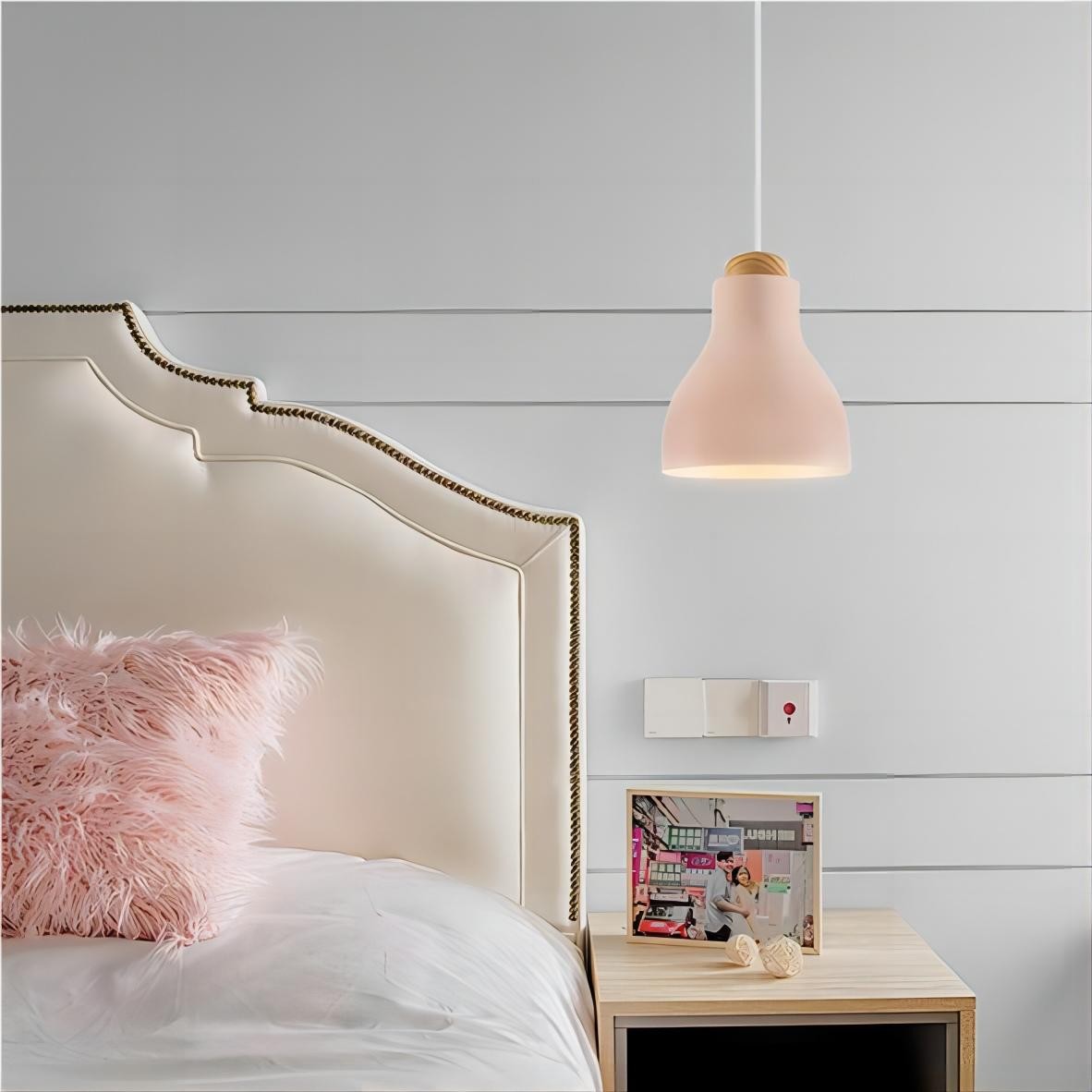 Nordic cilinder hanglamp met houten kop HL197