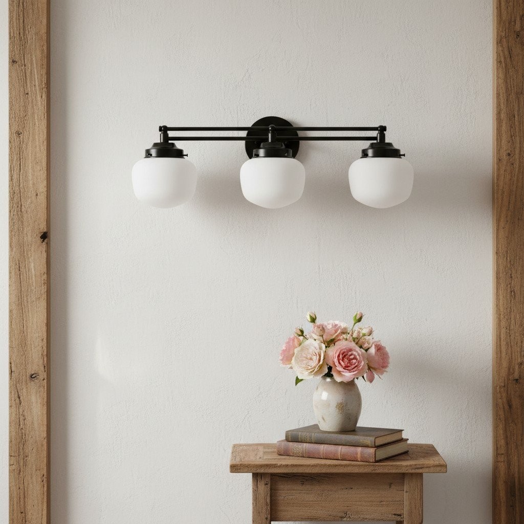Opalume glazen Art Deco badkamerlamp - wandlamp met witte glazen kappen HL1668