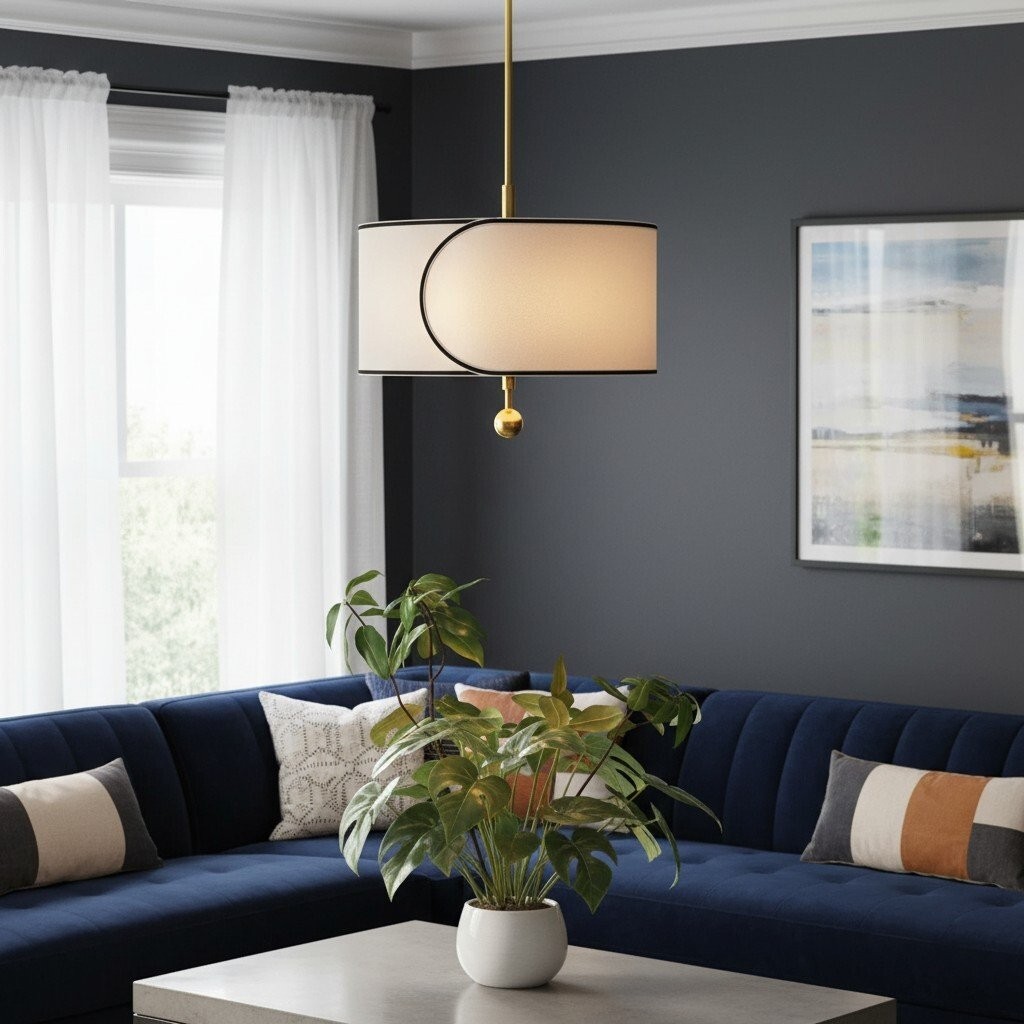 Roven 3-lichts trommelvormige hanglamp - Modern, overgangsmodel met gelaagde stof voor eetkamer of woonkamer HL1941