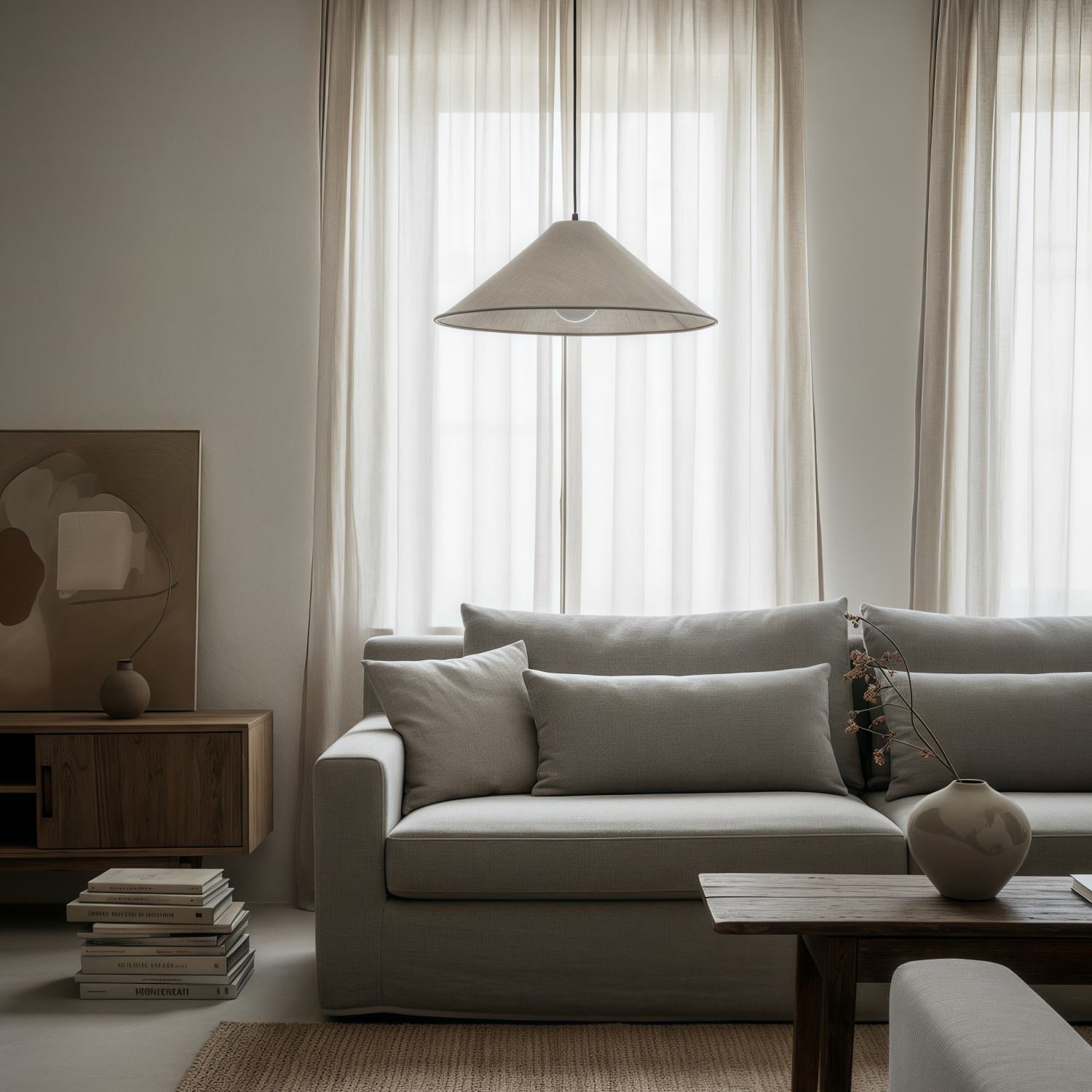 Zalen Hanglamp van geplooid linnen met textuur - Neutrale stoffen hanglamp voor slaapkamer en woonkamer HL1913