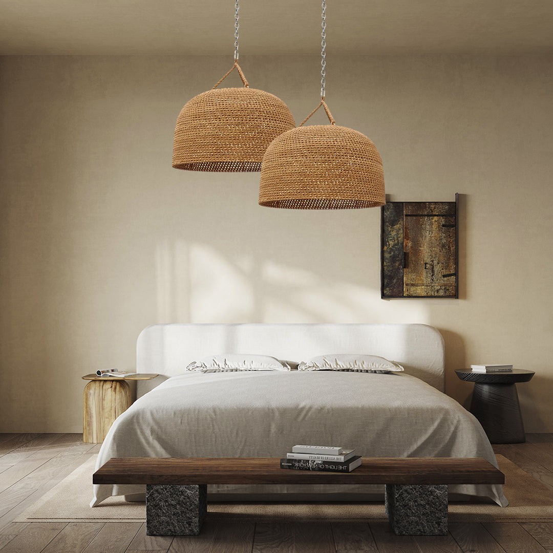 Hanglamp HL3383 van natuurlijk rotan met Japanse uitstraling