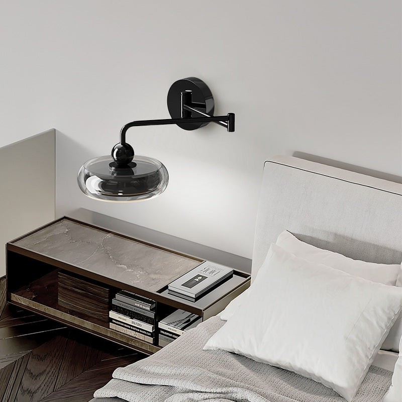 Moderne Scandinavische ronde glazen wandlamp met wiparm en LED-verlichting HL1106
