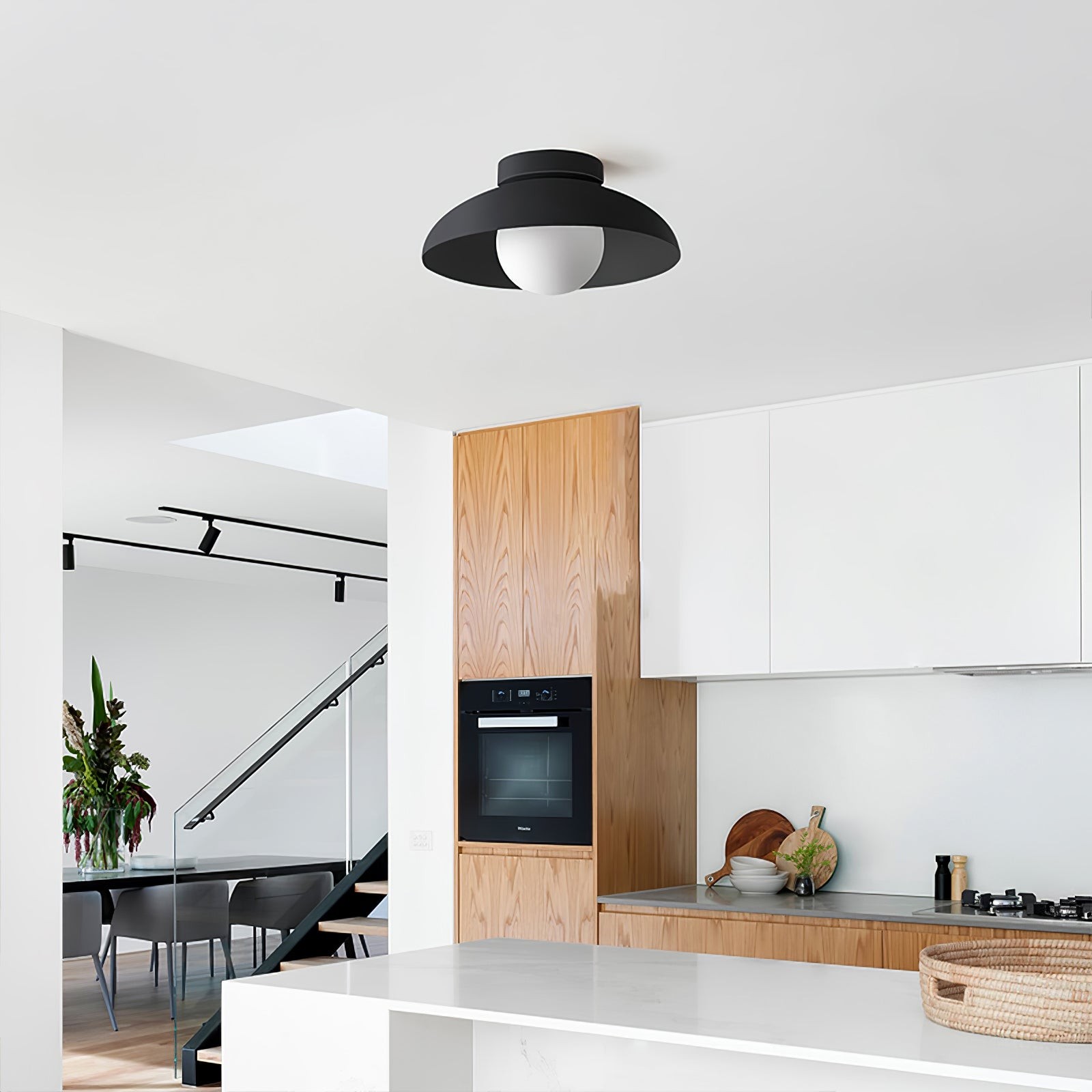 Matte zwarte glazen koepel plafondlamp HL543