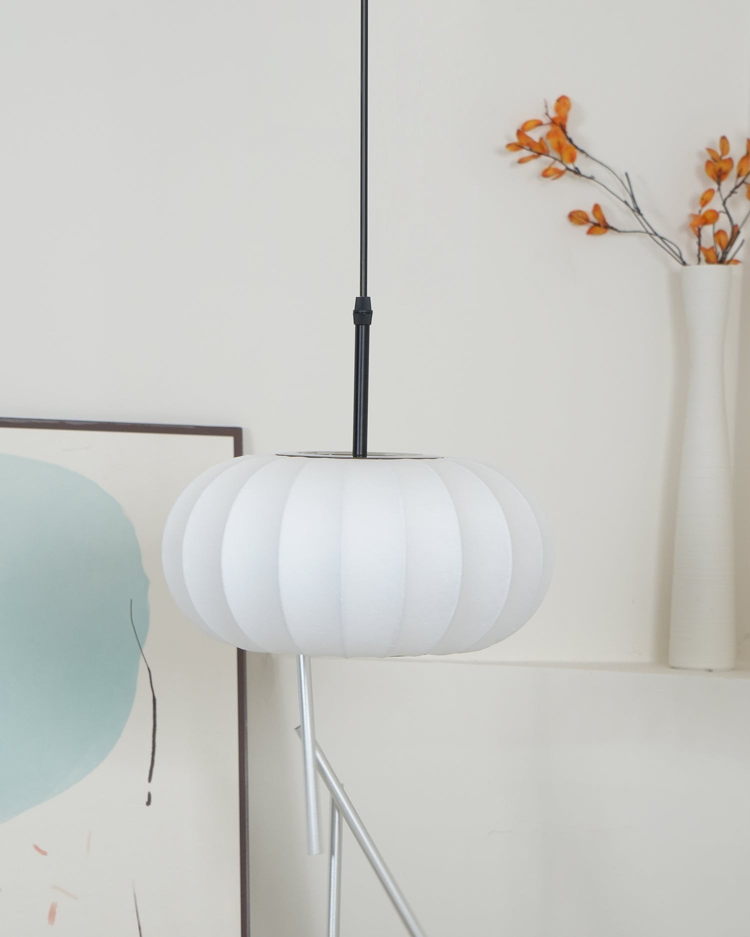 Eenvoudige Wabi-sabi witte lantaarn stoffen hanglamp HL852