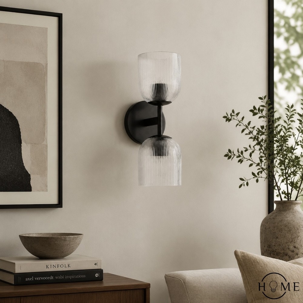 Bravira geribbelde glazen wandlamp - metalen wandlamp met heldere glazen kap HL1552