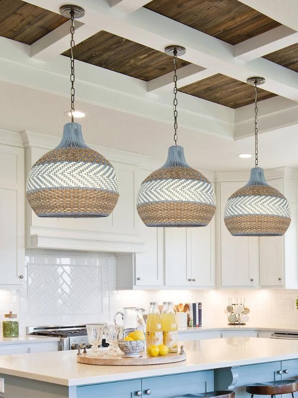 Handgeweven blauwe rotan hanglamp HL1399