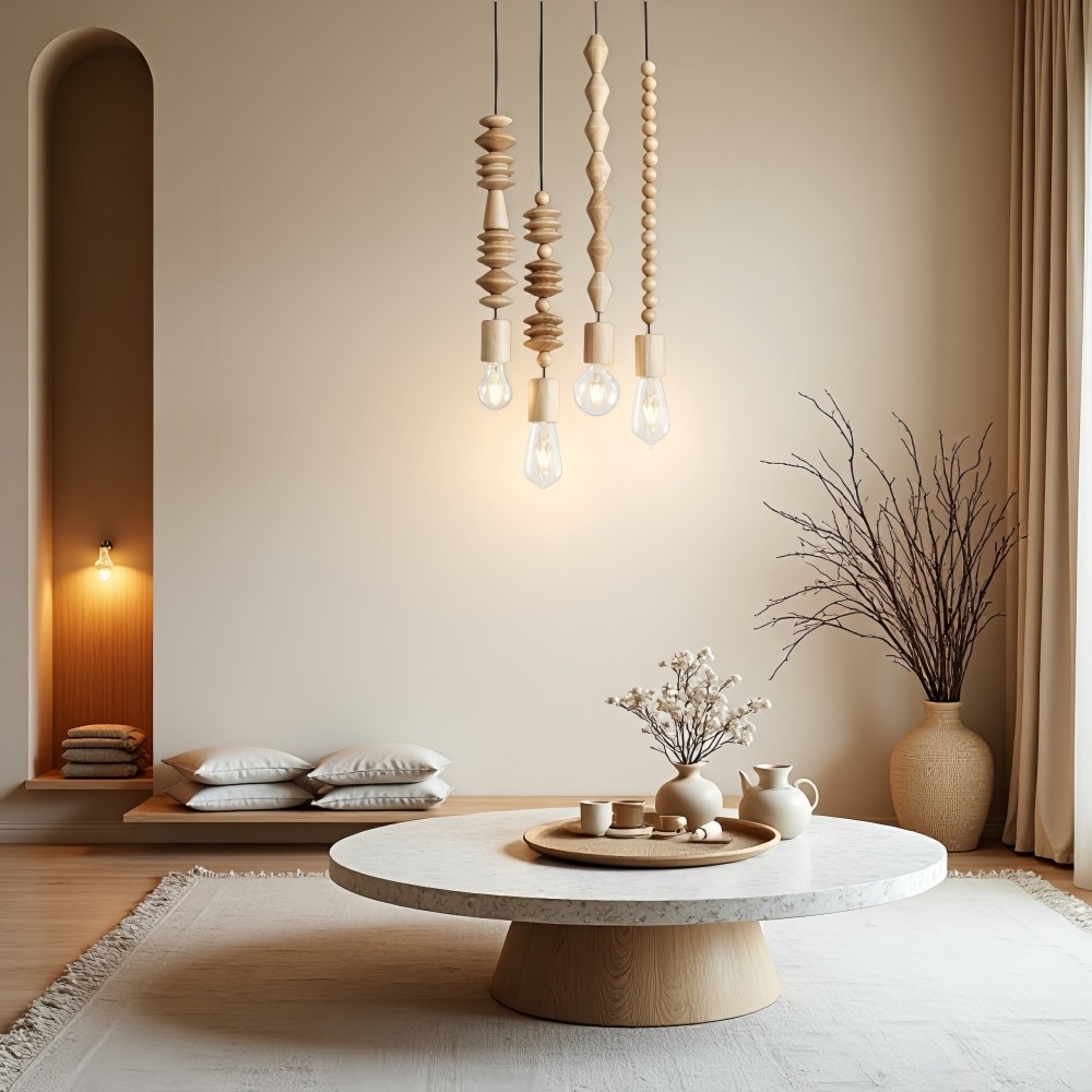 Hanglamp met Houten Kralen - Retro Snoerlamp voor Woonkamer HL1063