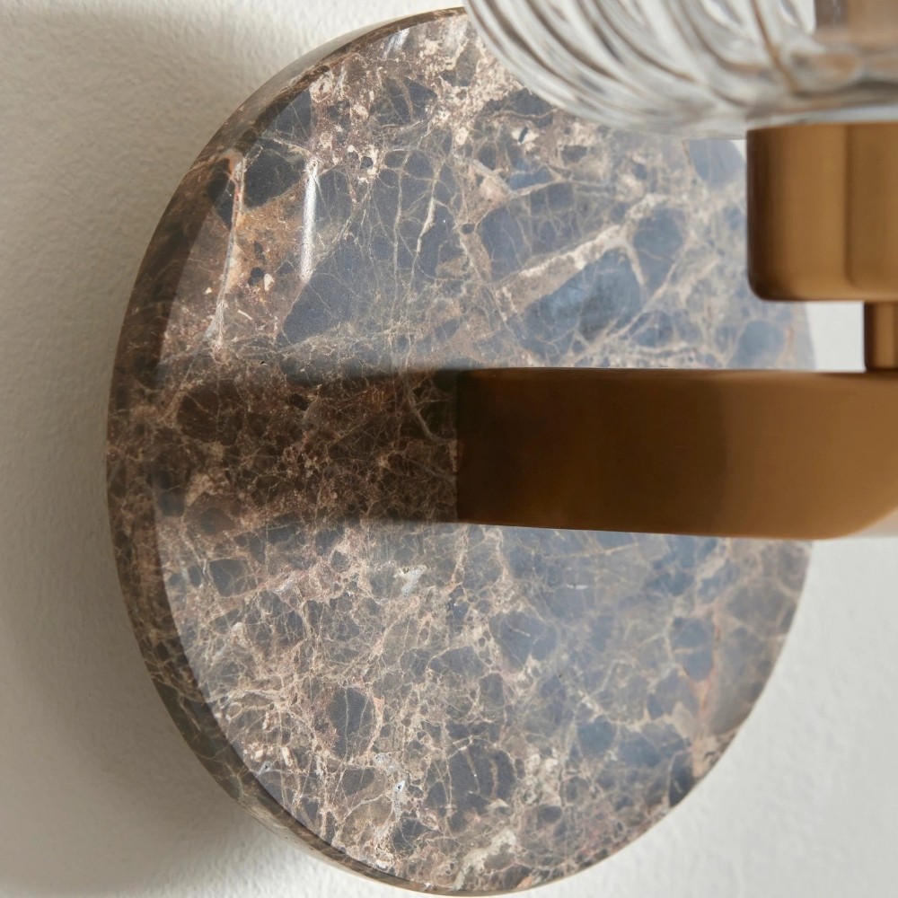 Korlisse Moderne Marmeren Wandlamp - Vintage Messing & Helder Glas Accentlamp voor Woonkamer en Hal HL2145