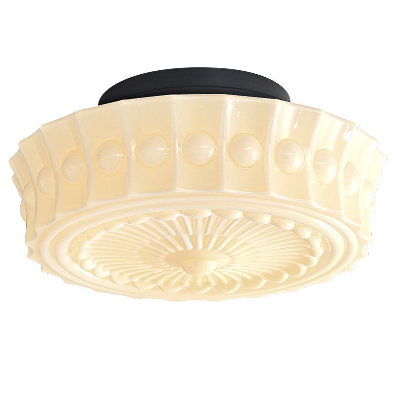Traditionele vintage ronde glazen ijzeren LED semi-inbouw plafondlamp voor slaapkamer HL1058