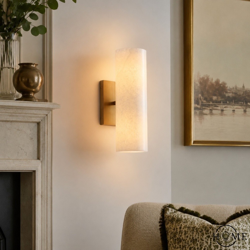 Wolvina Natural Marble Tube Wandlamp met Strakke Metalen Details HL1427