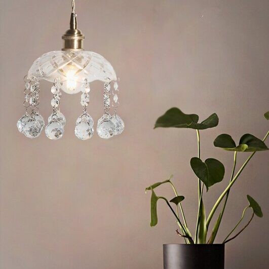 Vintage helder geribbeld glas paraplu hanglamp HL49