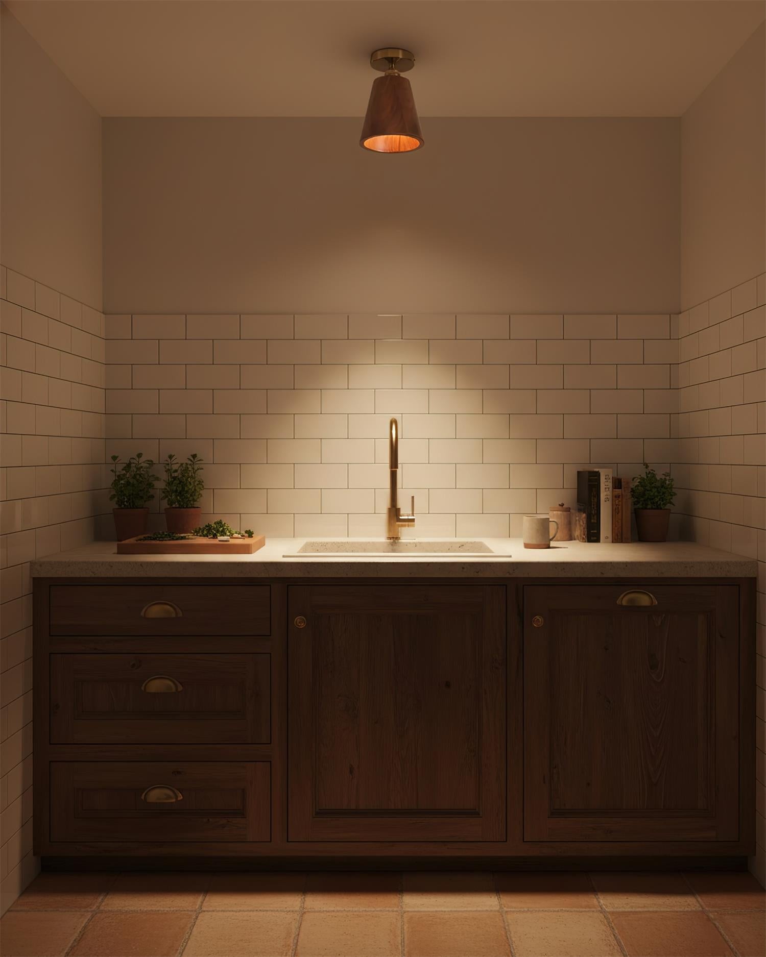 Plafondlamp met kraag van hout HL2788