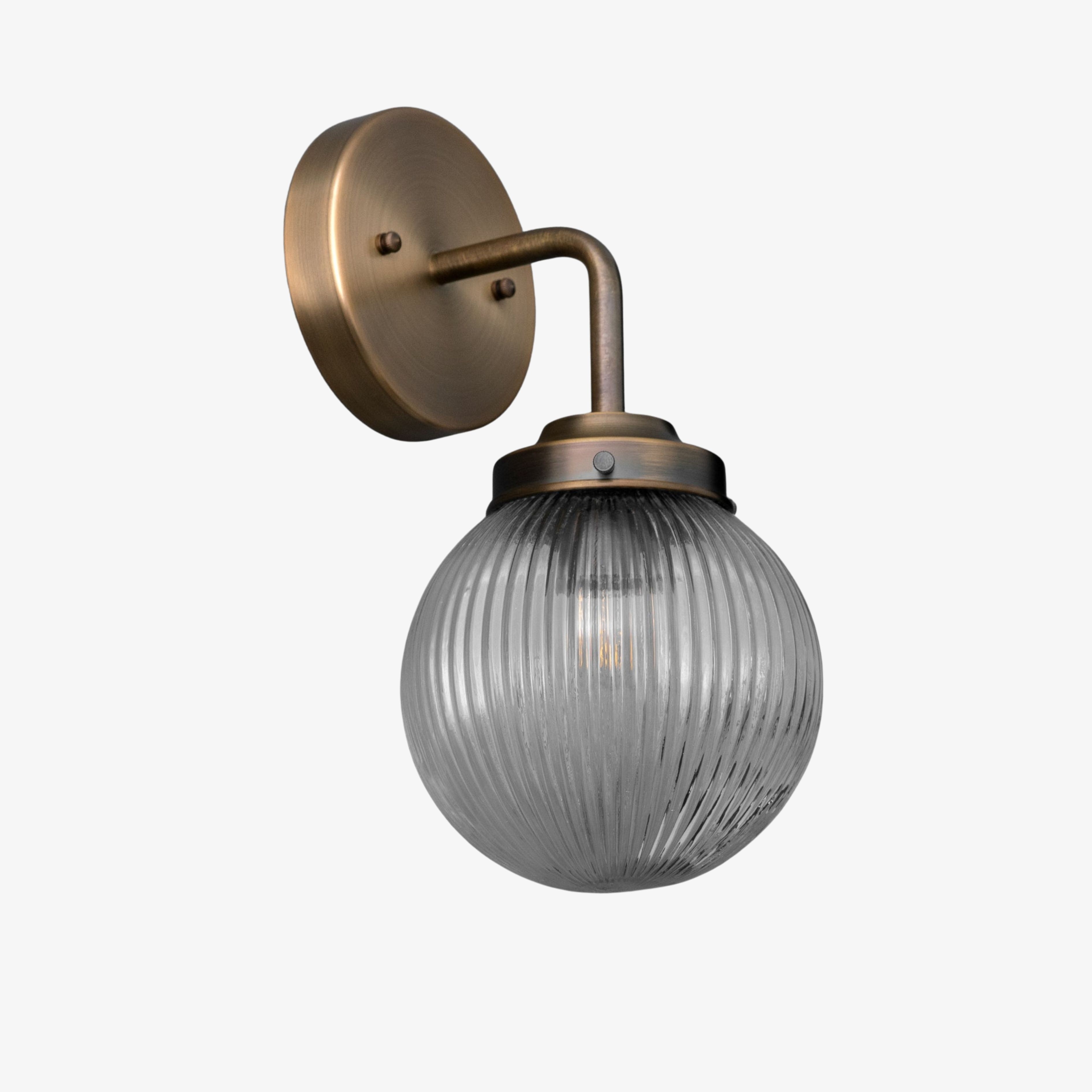 Glorica glazen wandlamp van verouderd messing - geribbelde glazen kap industriële stijl verlichting HL1772