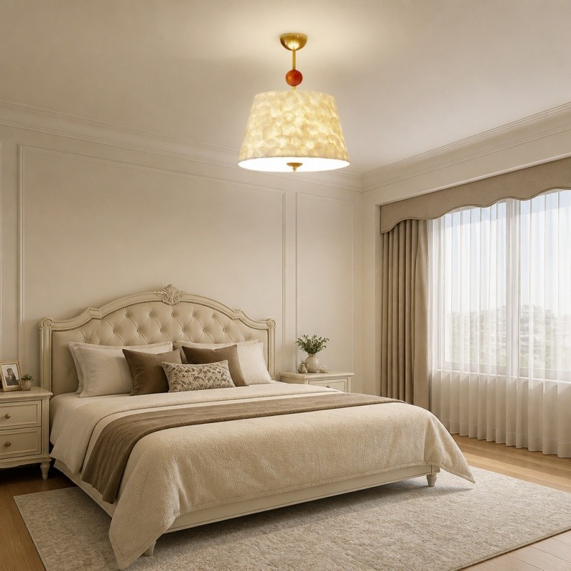 Lunavera Vintage Capiz schelp plafondlamp met houten accent voor slaapkamer en eetkamer HL3551