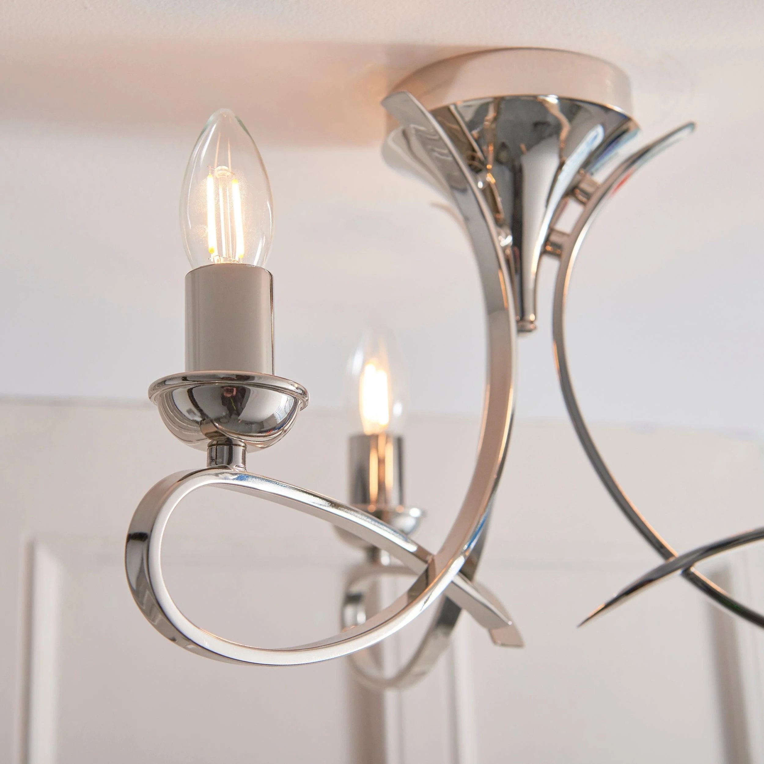 Foline 3-lichts plafondlamp met gebogen armen - gepolijst nikkel, halfverzonken, voor eetkamer of hal HL2227