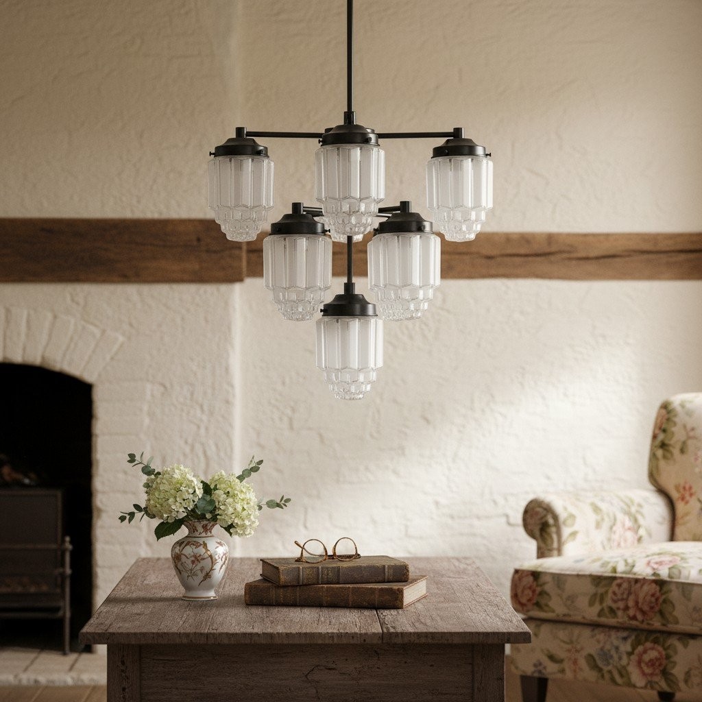 Tierlux Glazen kroonluchter met textuur van messing - Tijdloze verlichting met stijl HL1737