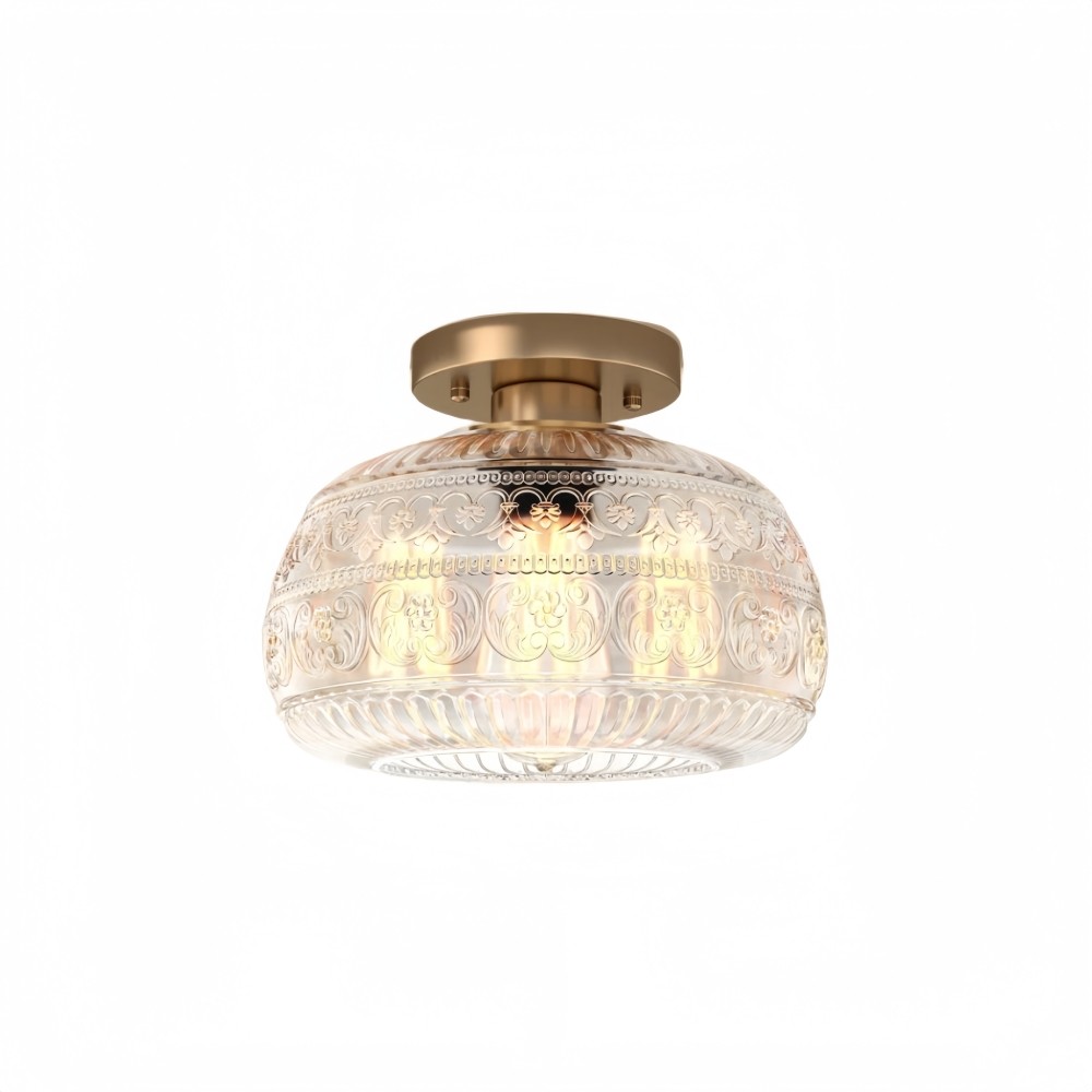 Flora Gegraveerd Patroon Glazen Semi-Inbouw Plafondlamp HL978