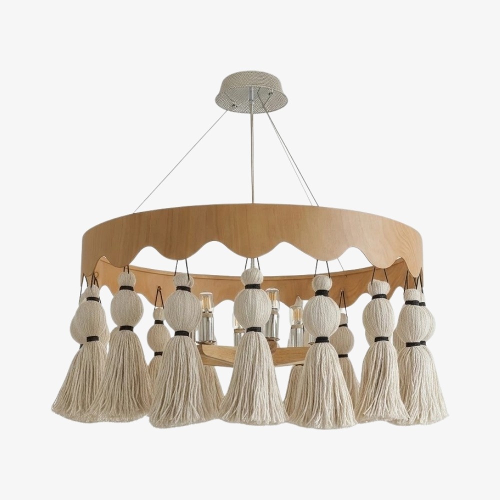 FringeAura Boho Kwastjes Kroonluchter - Grote Kroonluchter met Katoenen Franjes voor Eet- en Woonkamer HL2450