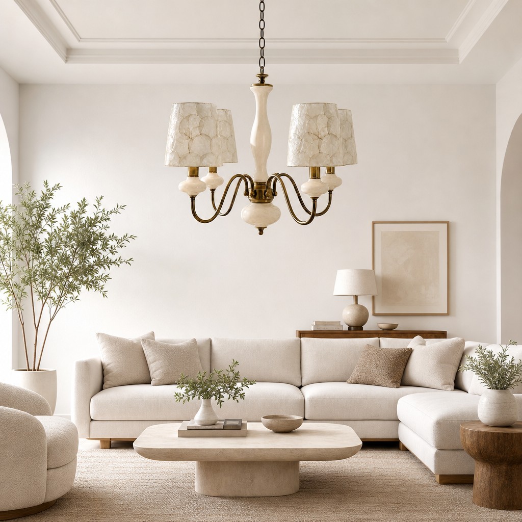 Shellure Retro Kroonluchter met Schelptextuur - Sculpturale Verlichting voor een Kustwoning HL3533