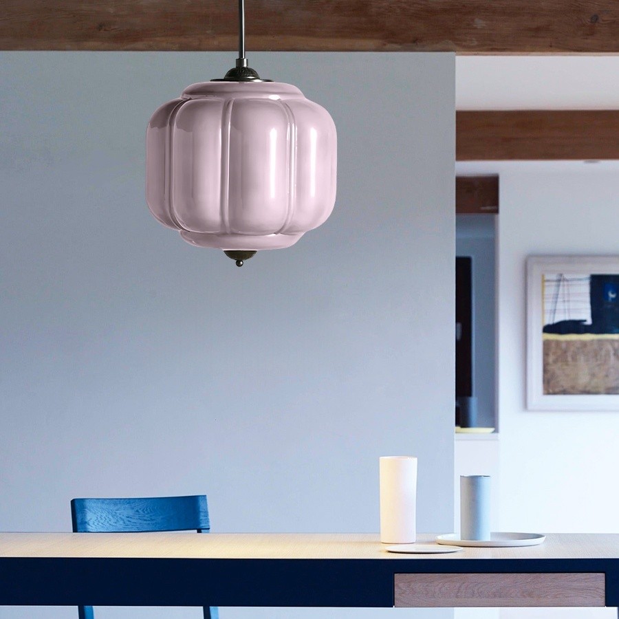 Vintage Eloise Melkglazen Hanglamp - Geribbelde Glazen Plafondkroonluchter HL1091