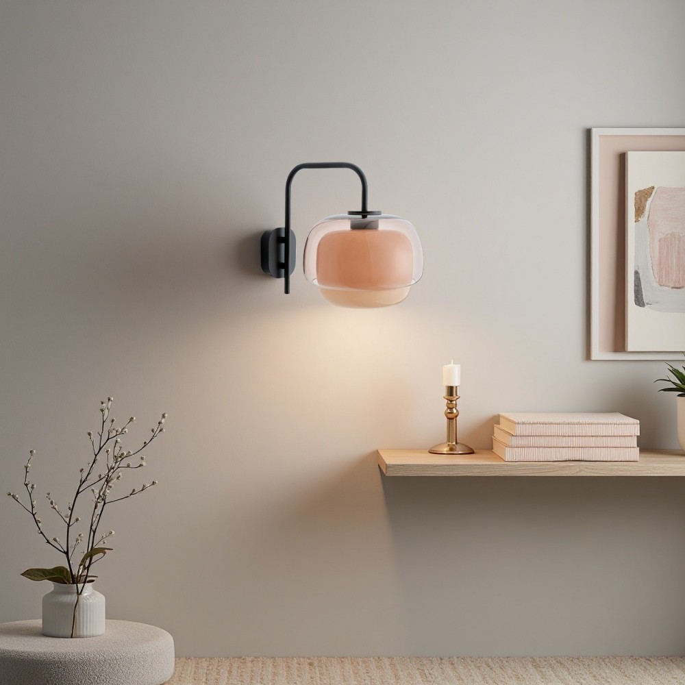 Clinco Wandlamp van gekleurd glas - Dubbele bolvormige lamp in de vorm van een paddenstoel HL1097