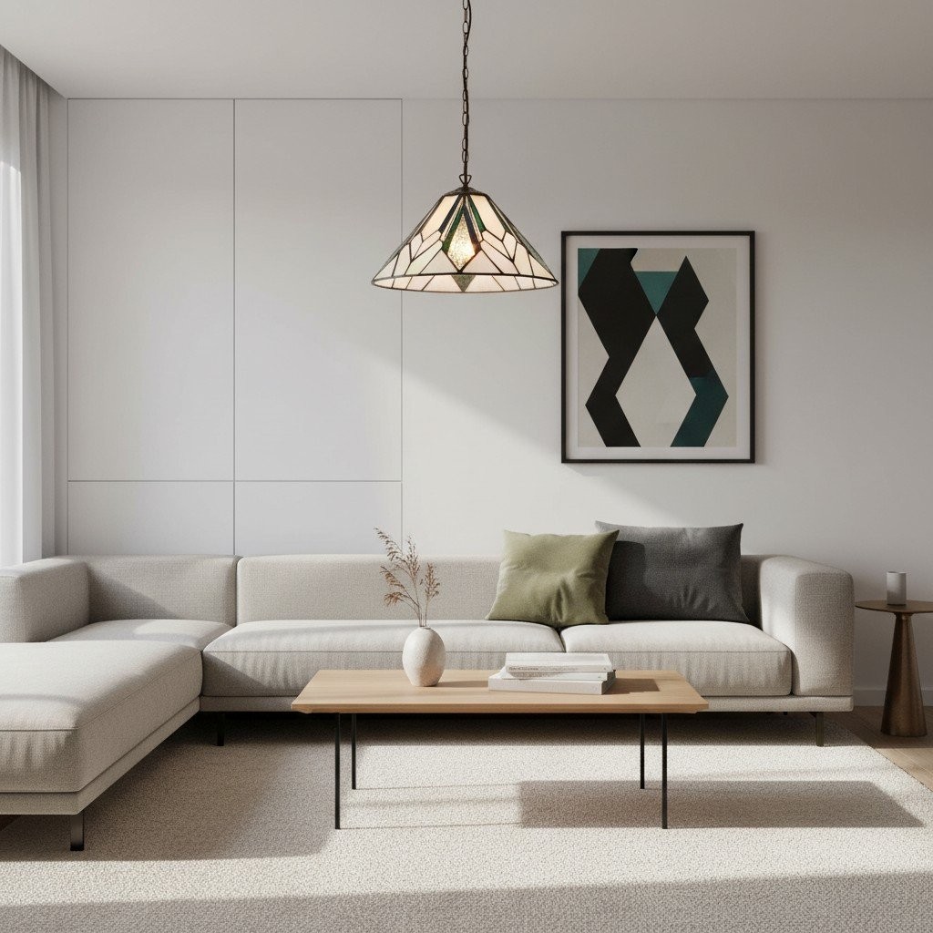 TF Astoria Tiffany plafondpendel - Geometrisch glazen ontwerp met reliëf voor de woonkamer HL2236
