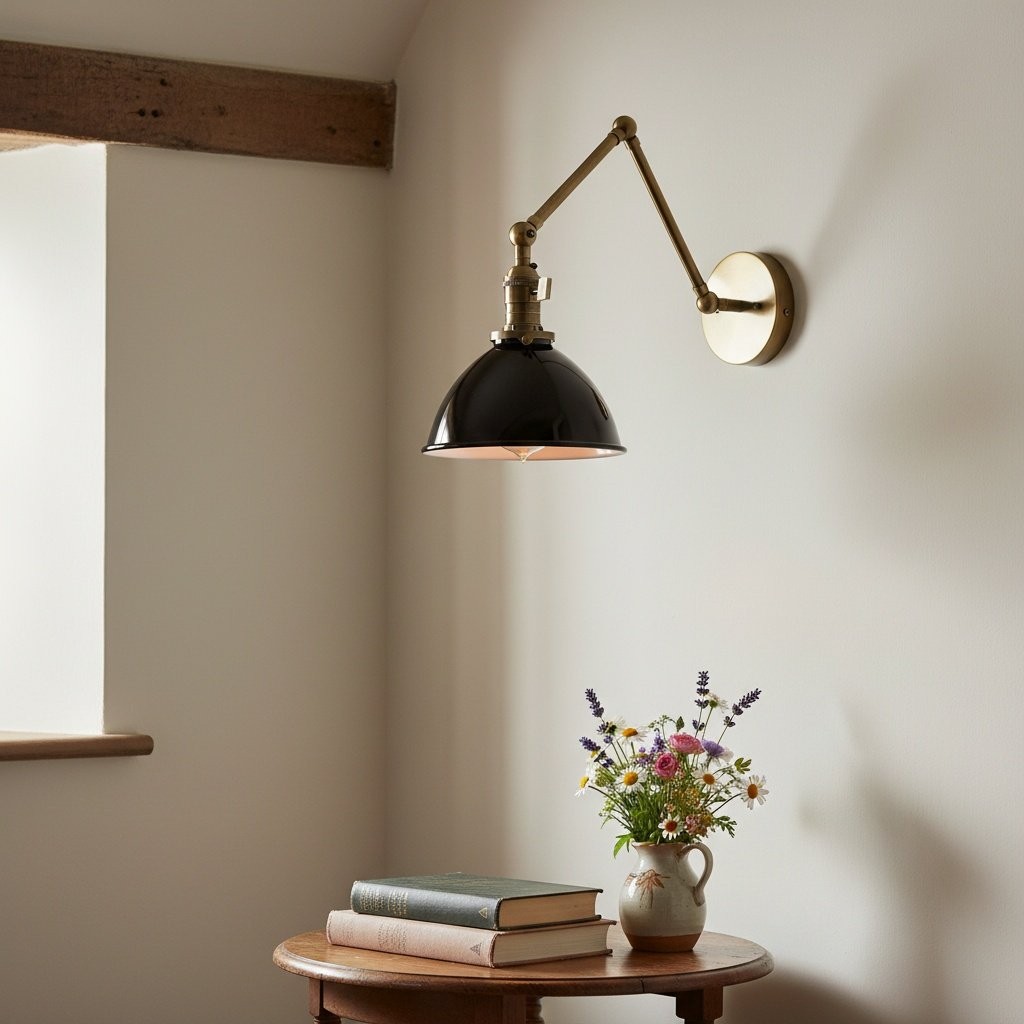 Conique metalen vintage industriële wandlamp met zwenkarm - verstelbare koepelvormige kap voor studie HL1675