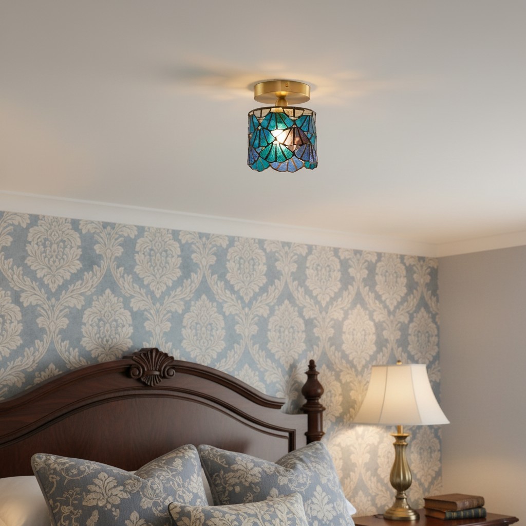 Vintage Tiffany-stijl plafondlamp met glas-in-lood en decoratief patroon voor de woonkamer HL2345