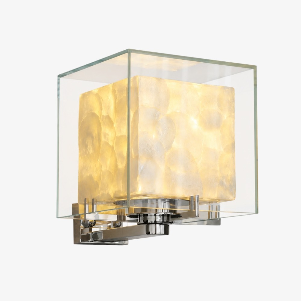 Beamira Mica Vierkante Wandlamp - Decoratieve Wandlamp met Glazen Kap en Schelpvorm voor Hal HL3539