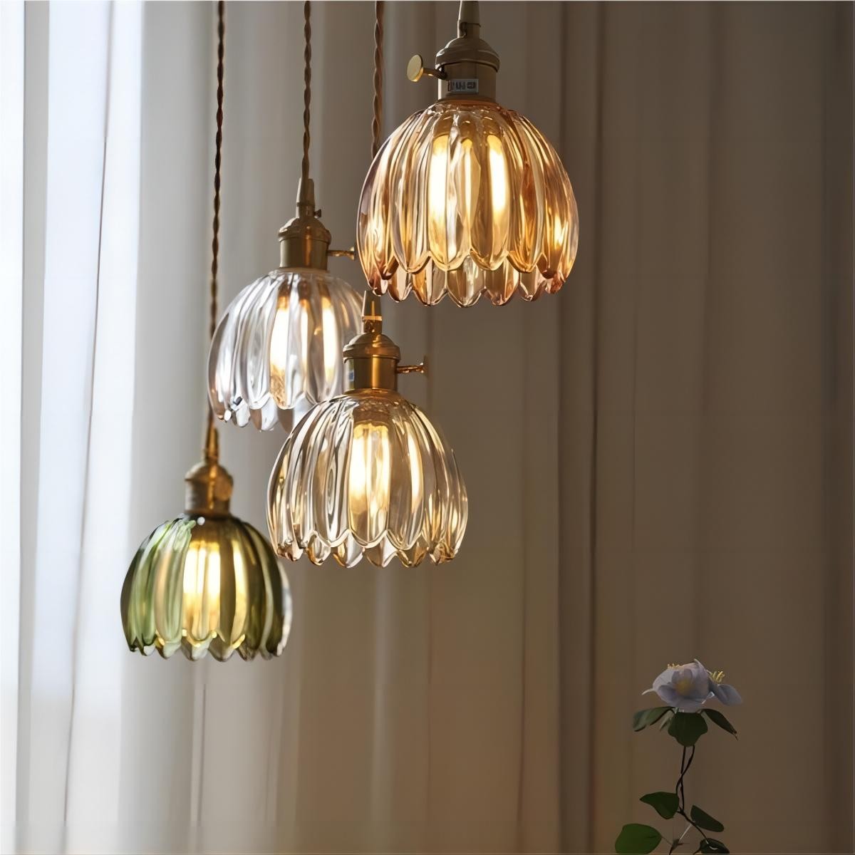 Retro koperen glazen bloemblaadjes hanglamp HL90