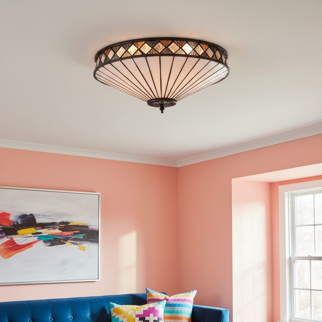 TF Fargo Geometrische Plafondlamp - Handgemaakte Art Deco Glas-in-loodlamp voor de Hal HL2209