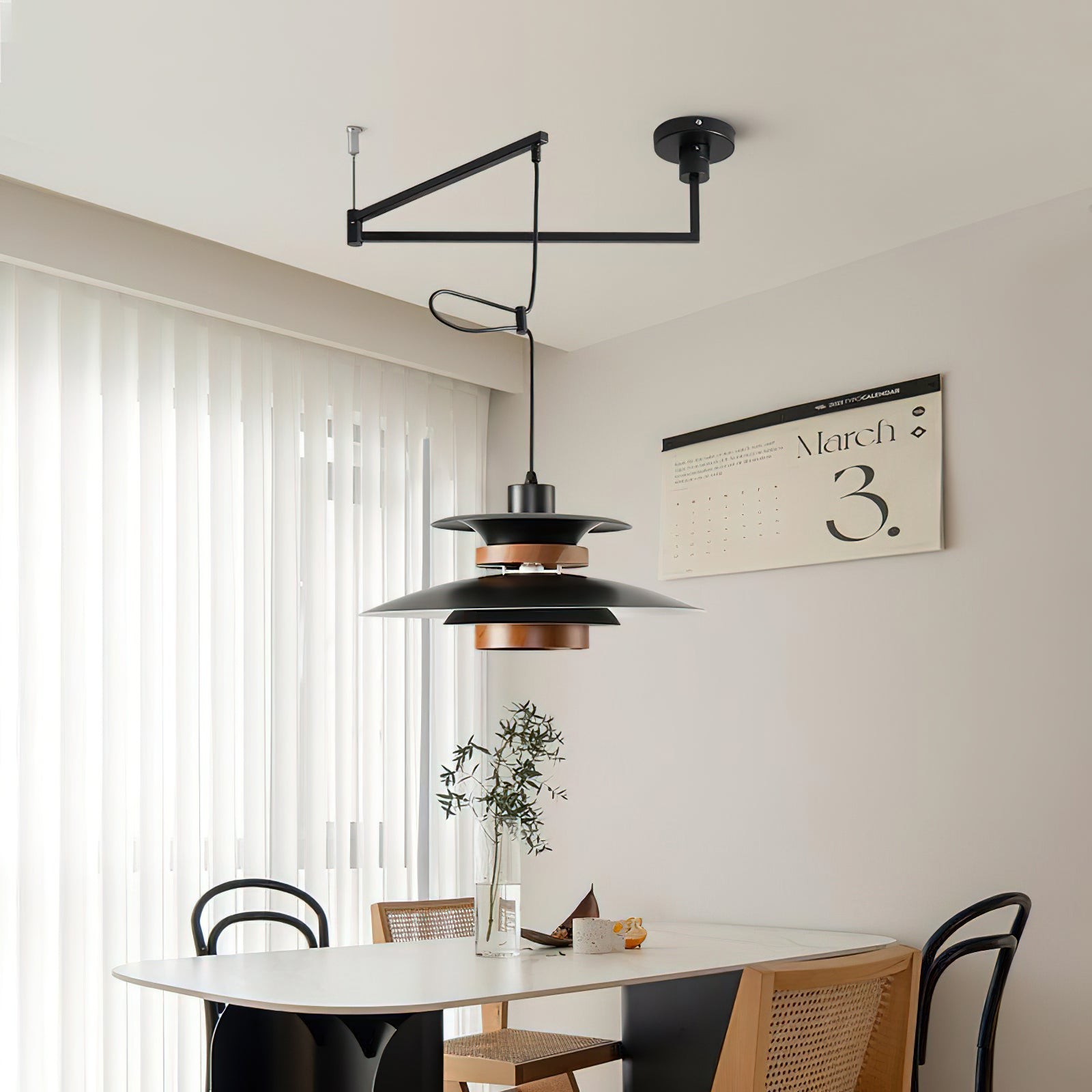 Meerlaagse houtnerf hanglamp met zwenkarm HL1088
