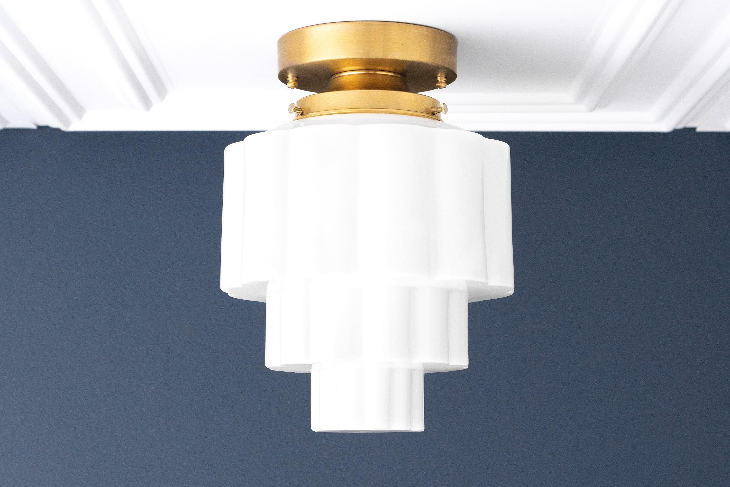 Geotower glazen plafondlamp van messing – Art Deco geribbelde bolvormige plafondlamp HL1726