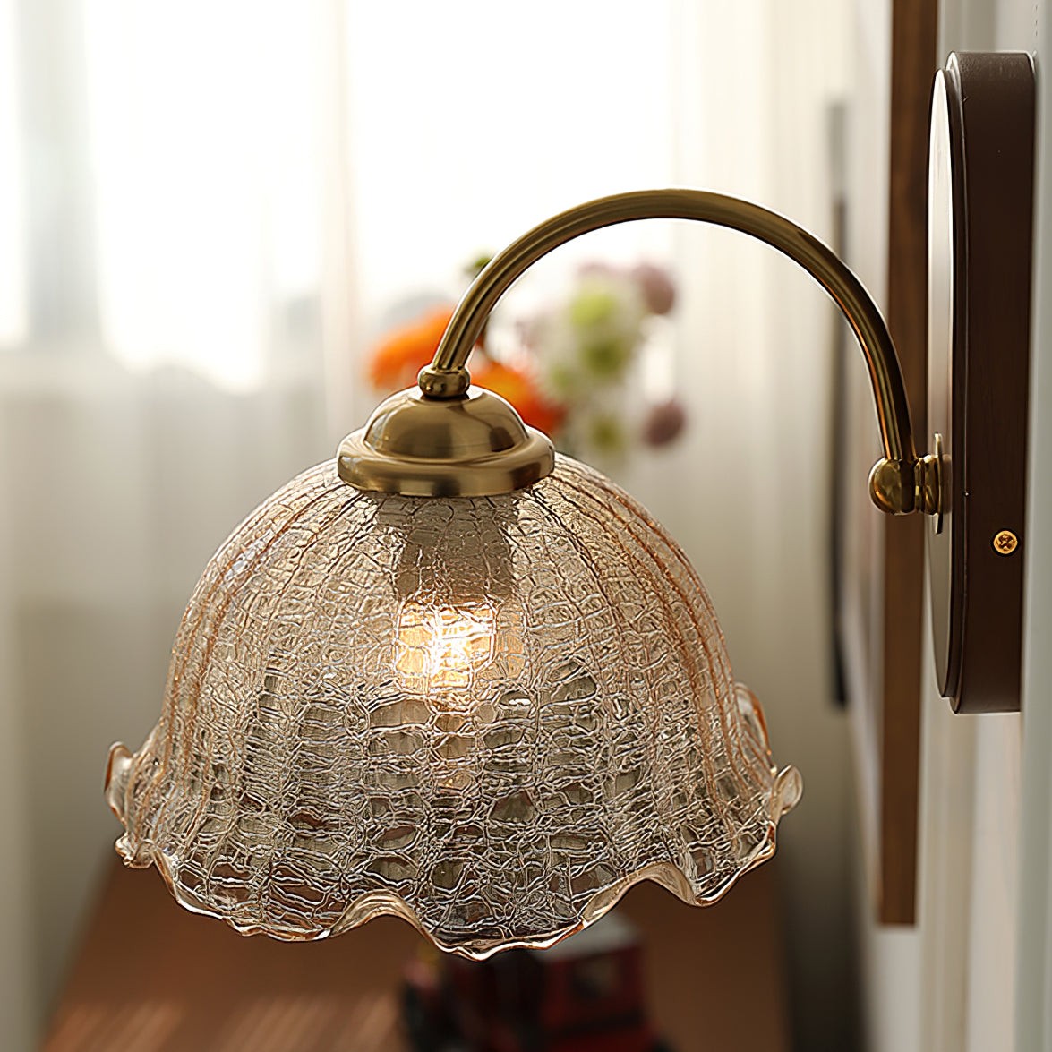 Mid Century Vintage Bloem Glazen Wandlamp HL24