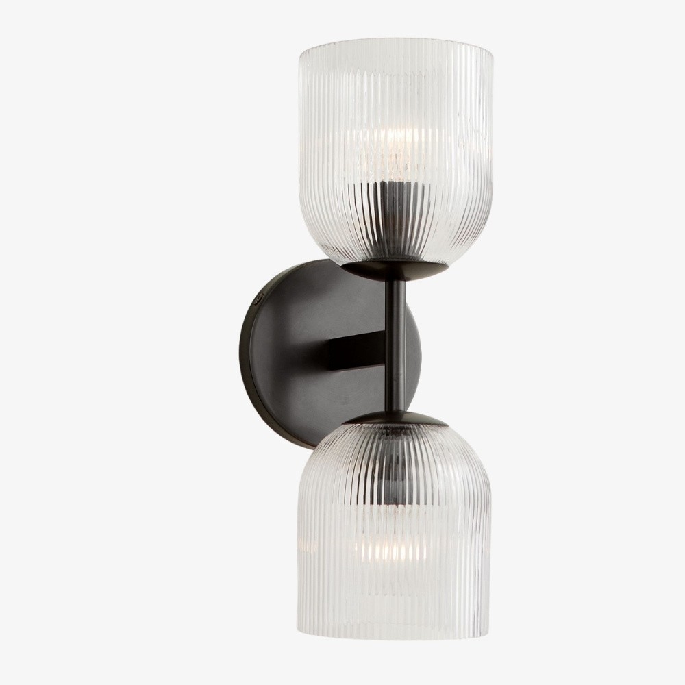Bravira geribbelde glazen wandlamp - metalen wandlamp met heldere glazen kap HL1552
