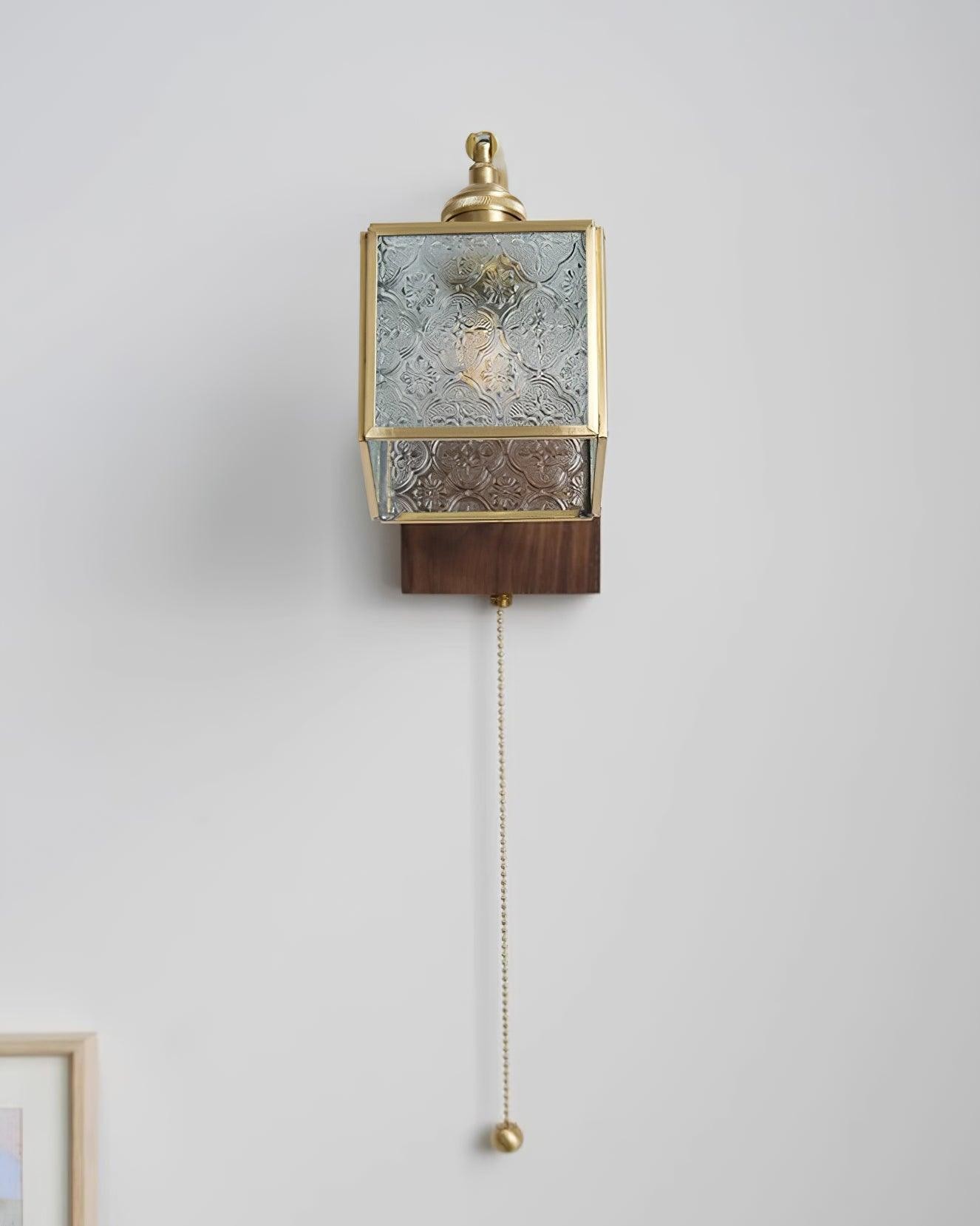 Vierkante glazen verstelbare houten wandlamp HL671